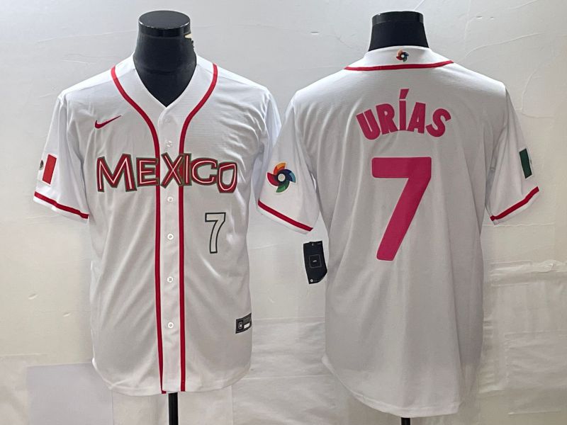 Men 2023 World Cub Mexico #7 Urias White pink Nike MLB Jersey7